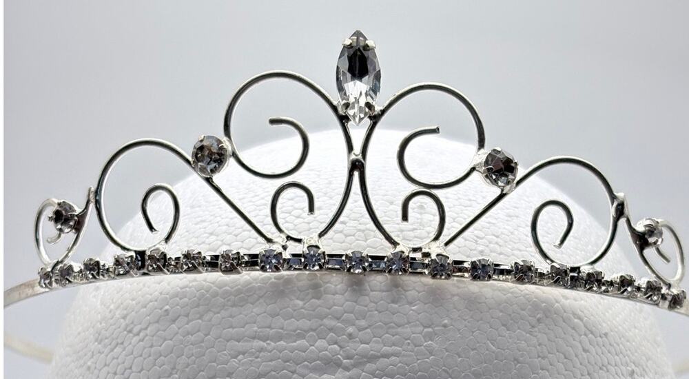 Simply Elegant Silvertone Tiara with Scrollwork Design and Rhinestones